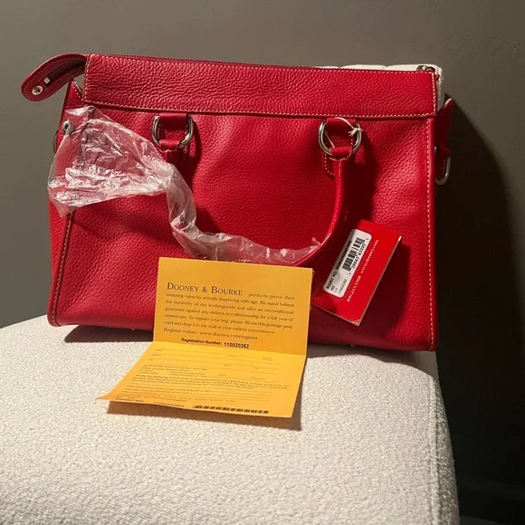 NWT Dooney & Bourke Red Pebble Grain Double Pocket Tote - RETIRED - Picture 15 of 15